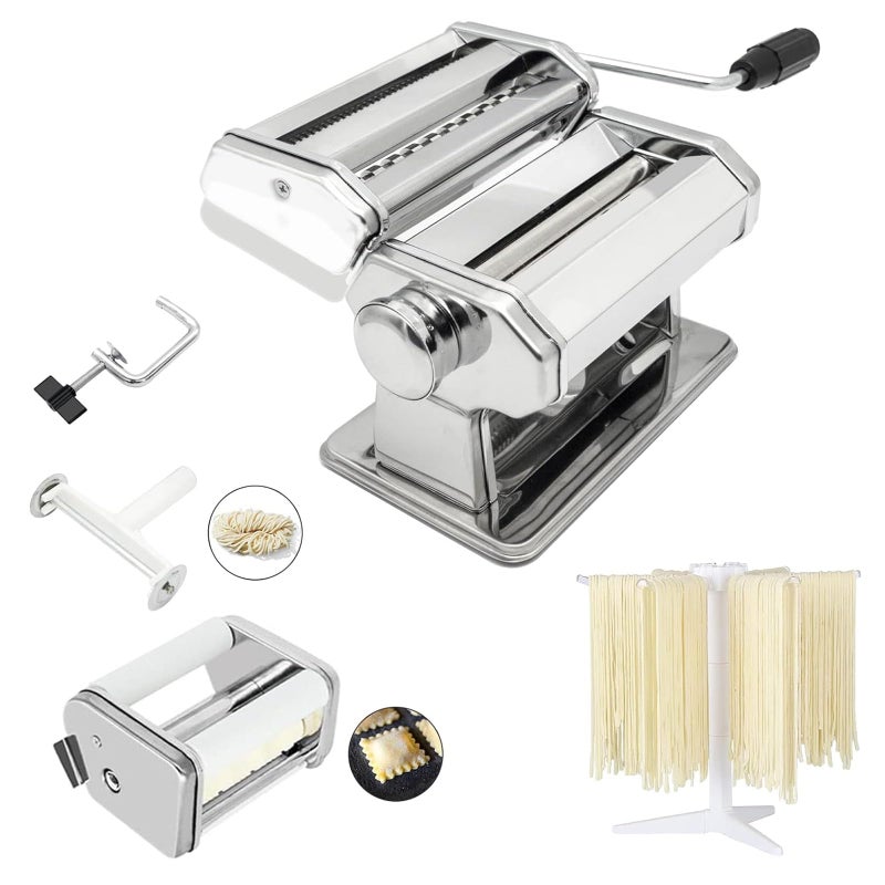 MZTOGR Pasta Maker Machine with 9 Adjustable Thickness Settings, 2 in 1 Noodle Maker Includes Pasta Cutter, Ravioli Maker Attachment & Pasta Drying Rack - Image 1