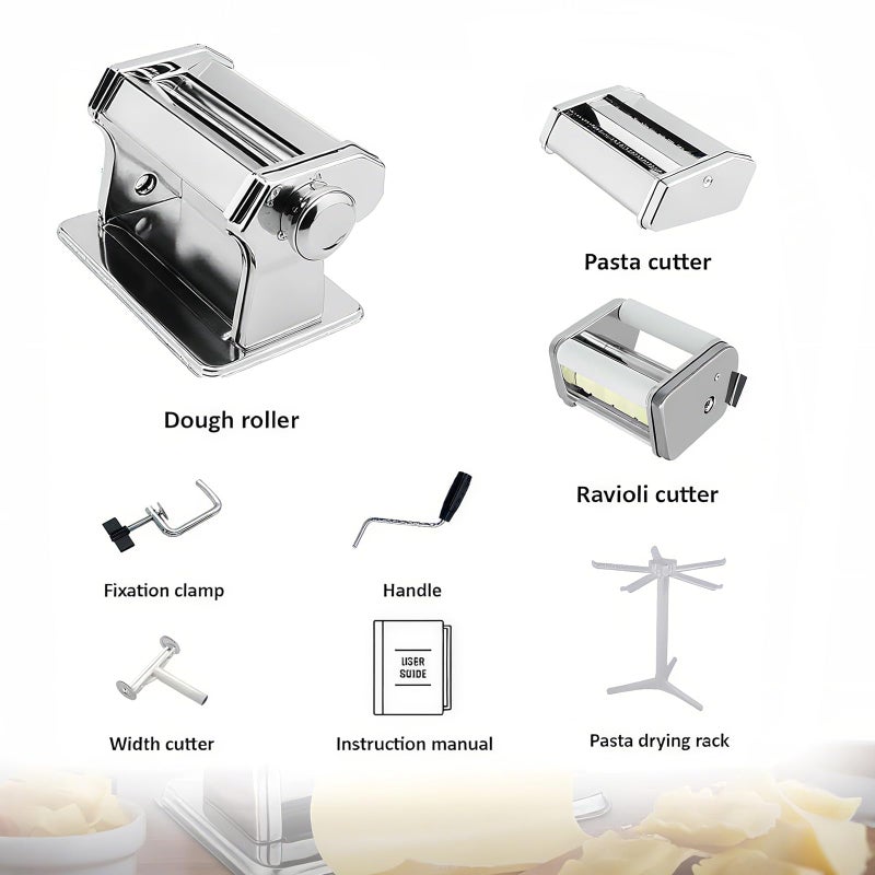 MZTOGR Pasta Maker Machine with 9 Adjustable Thickness Settings, 2 in 1 Noodle Maker Includes Pasta Cutter, Ravioli Maker Attachment & Pasta Drying Rack - Image 2