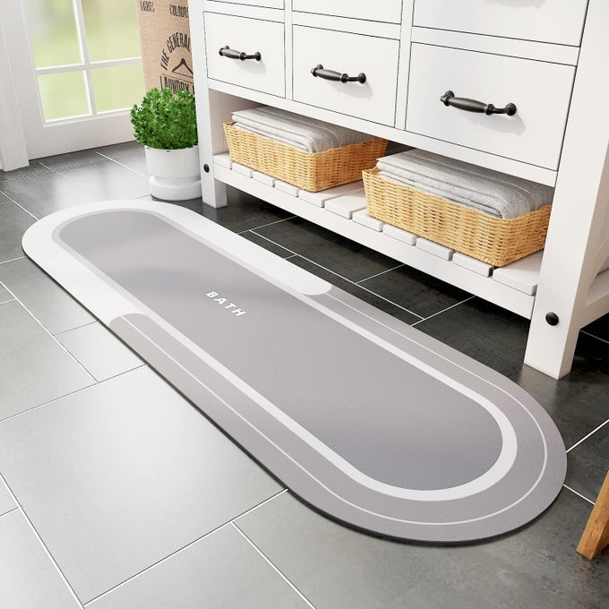 BATH MAT RUNNER LONG NON SLIP ABSORBENT QUICK DRY THIN BATH RUG FOR BATHROOM FLOOR MAT RUBBER BACKED STAIN RESISTANT EASY CARE GRAY 17X59