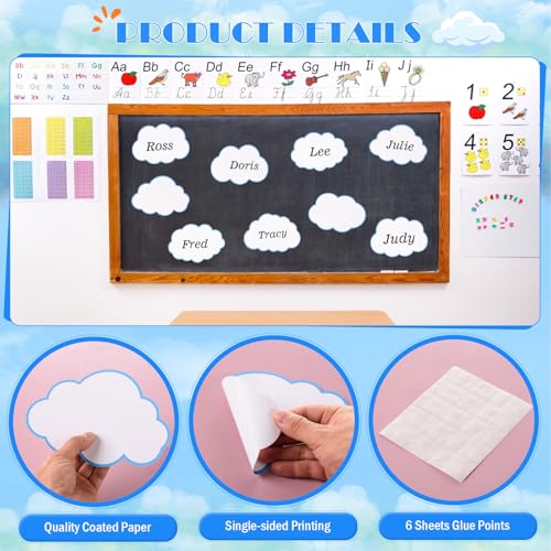 FOBSME 60 Pcs Large Clouds Cutouts 7.48x5.12 Inch Paper Cloud Die-Cuts Accents White Clouds Cutouts Accents for Bulletin Board, Classroom, Cork Board, White Board, Nursery, Baby Shower Party Decor - Image 4