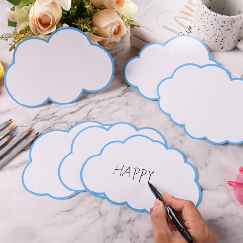 FOBSME 60 Pcs Large Clouds Cutouts 7.48x5.12 Inch Paper Cloud Die-Cuts Accents White Clouds Cutouts Accents for Bulletin Board, Classroom, Cork Board, White Board, Nursery, Baby Shower Party Decor - Image 3