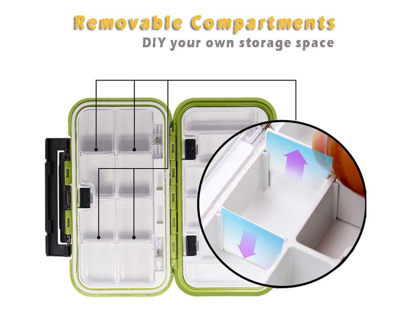 YUKI Fishing Lure Boxes, Bait Storage Case Fishing Tackle Storage Trays Accessory Boxes Thicker Plastic Hooks Organizer Containers for Vest Casting Fly Fishing - Waterproof Seal (Green, Large) - Image 4