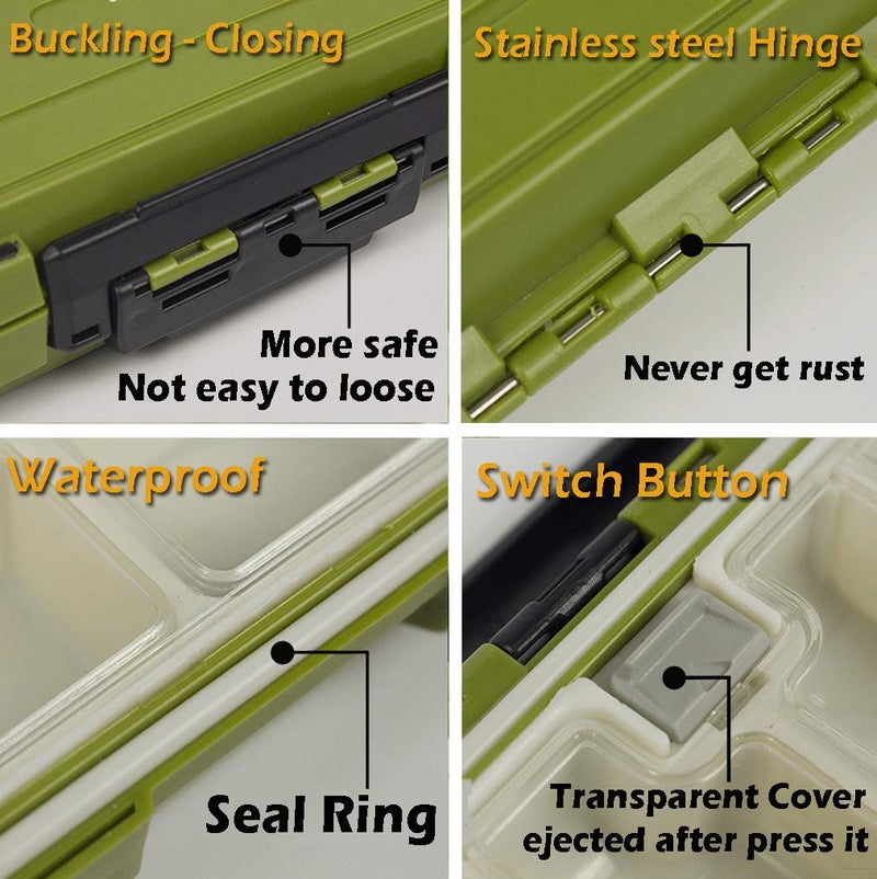 YUKI Fishing Lure Boxes, Bait Storage Case Fishing Tackle Storage Trays Accessory Boxes Thicker Plastic Hooks Organizer Containers for Vest Casting Fly Fishing - Waterproof Seal (Green, Large) - Image 5