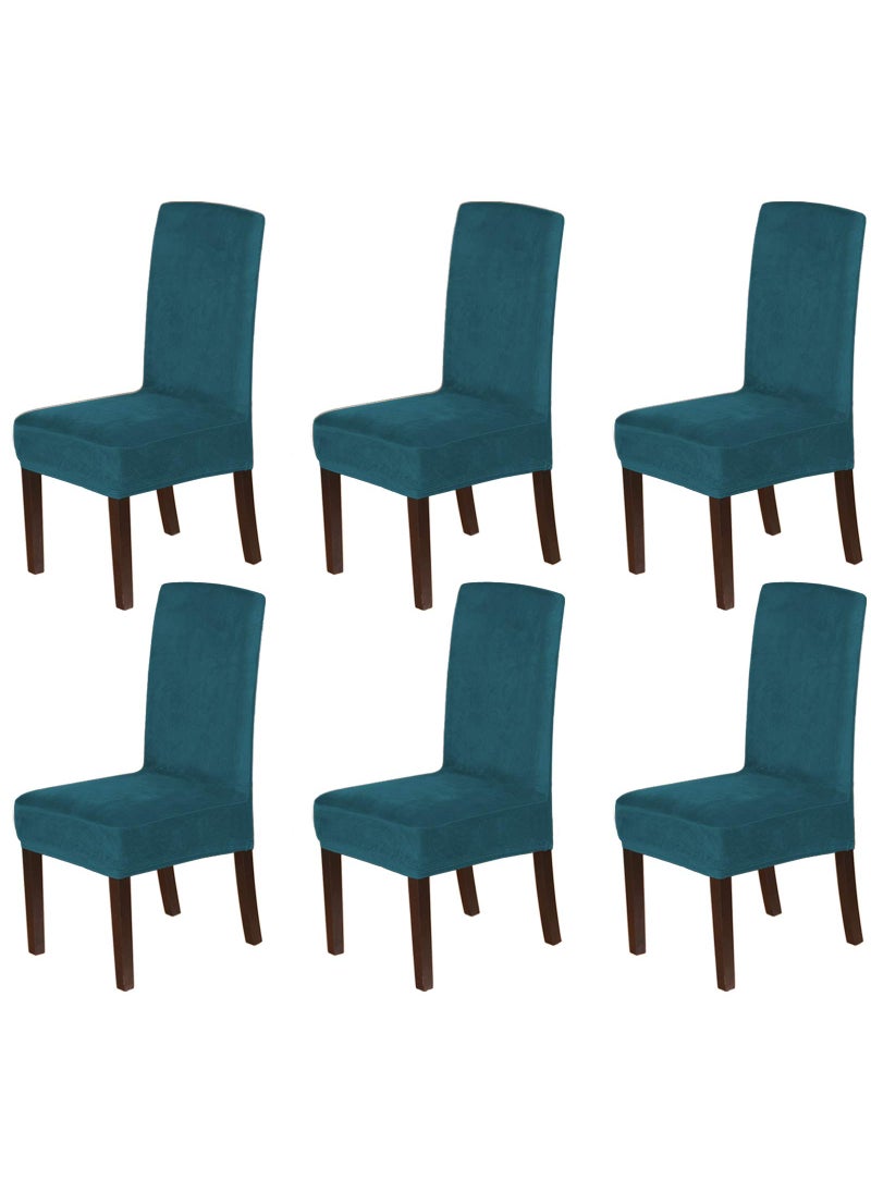 H.VERSAILTEX HVERSAILTEX Velvet Dining Chair Covers Stretch Chair Covers for Dining Room Set of 6 Parson Chair Slipcovers Chair Protectors Covers Dining Soft Thick Solid Velvet Fabric Washable Deep Teal 