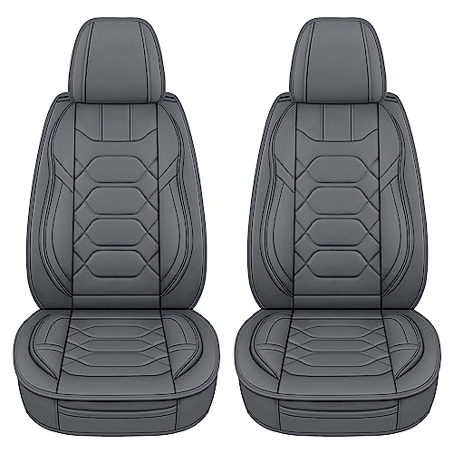 Pariitadin Leather Car Seat Covers Front Pair, Waterproof Breathable Faux Leather Automotive Seat Covers for Cars, Non-Slip Car Interior Covers Universal Fit Most Cars Sedans Trucks SUVs, Gray - Image 3