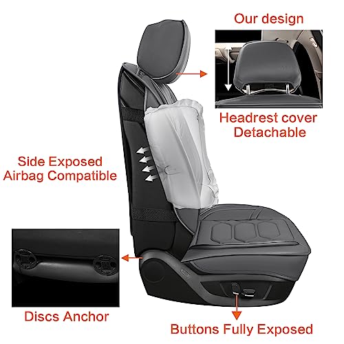 Pariitadin Leather Car Seat Covers Front Pair, Waterproof Breathable Faux Leather Automotive Seat Covers for Cars, Non-Slip Car Interior Covers Universal Fit Most Cars Sedans Trucks SUVs, Gray - Image 5