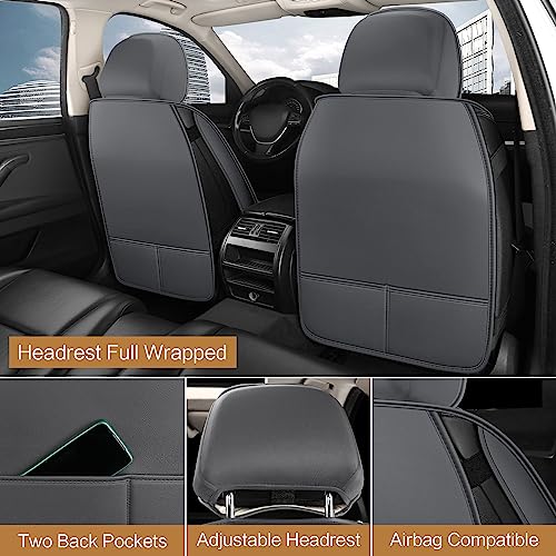 Pariitadin Leather Car Seat Covers Front Pair, Waterproof Breathable Faux Leather Automotive Seat Covers for Cars, Non-Slip Car Interior Covers Universal Fit Most Cars Sedans Trucks SUVs, Gray - Image 4