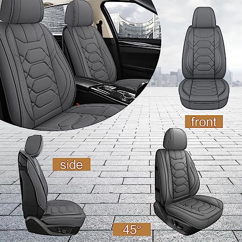Pariitadin Leather Car Seat Covers Front Pair, Waterproof Breathable Faux Leather Automotive Seat Covers for Cars, Non-Slip Car Interior Covers Universal Fit Most Cars Sedans Trucks SUVs, Gray - Image 2