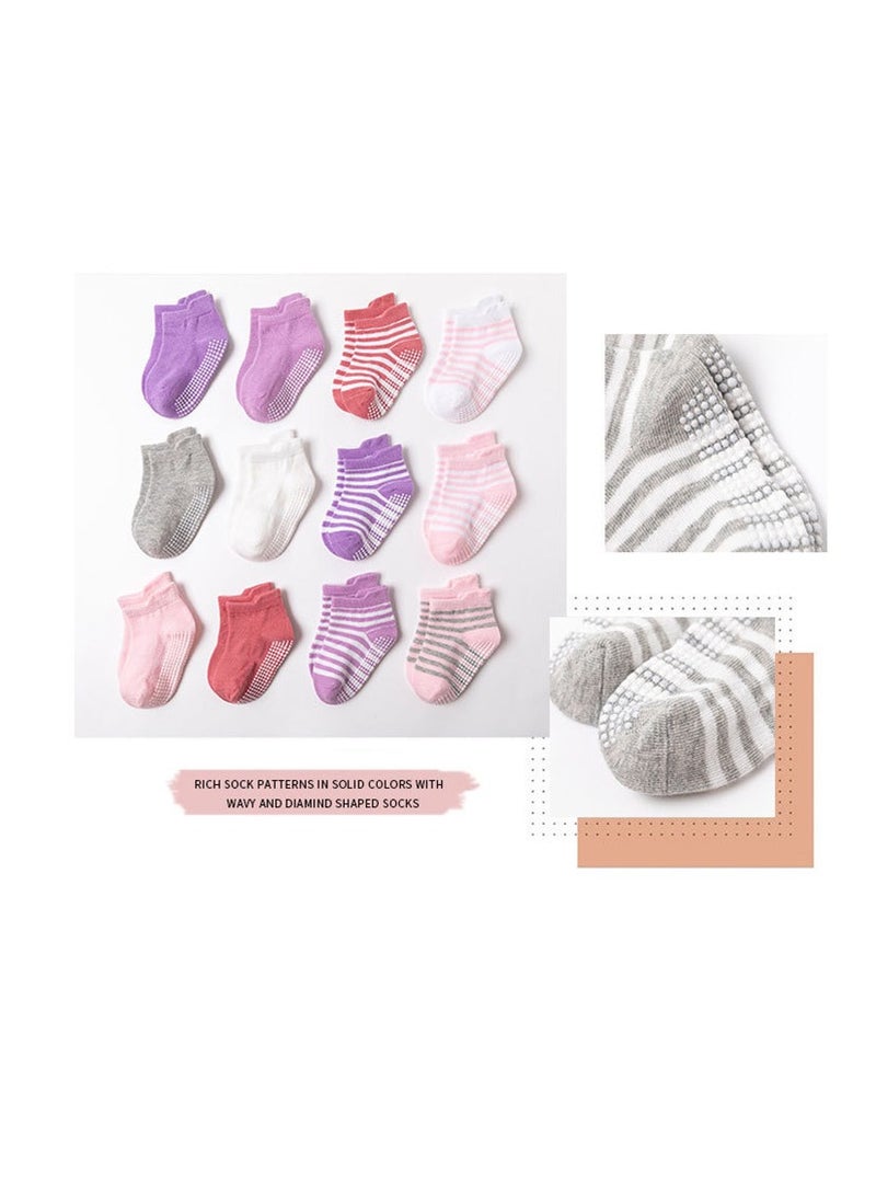 6 أزواج من جوارب الأطفال غير القابلة للانزلاق، جوارب من القطن الخالص للفتيات مقاس L - Image 4