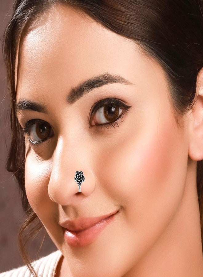 THANUS CRAFT THANU'S CRAFT Oxidized jewellery silver nose pin stud Non piercing Clip on Oxidised Black Metal nose ring for Girls & Ladies - Image 2