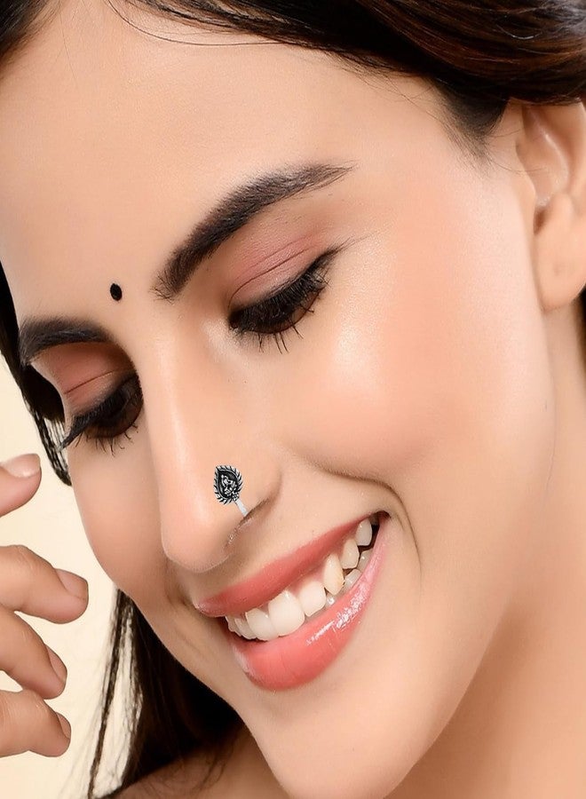 THANUS CRAFT THANU'S CRAFT Oxidized jewellery silver nose pin stud Non piercing Clip on Oxidised Black Metal nose ring for Girls & Ladies - Image 5