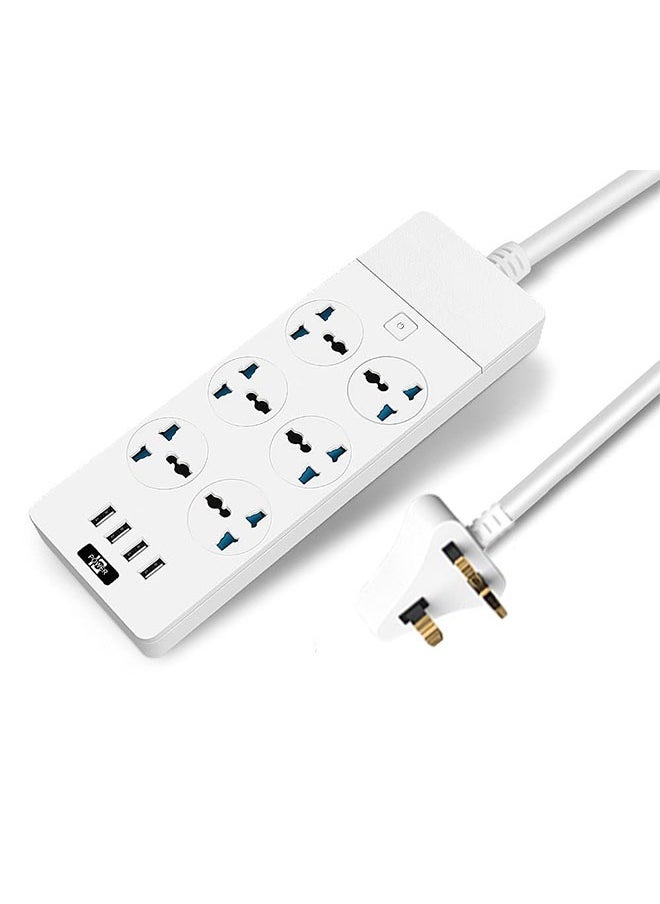 POWER 6 Outlet Power Strip With 4 Usb Ports, 6.5ft Extension Cord, 110-240v, Mountable, 3000w Charging Station For Home & Office (White)  - Image 1