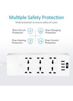 POWER 6 Outlet Power Strip With 4 Usb Ports, 6.5ft Extension Cord, 110-240v, Mountable, 3000w Charging Station For Home & Office (White)  - Image 2