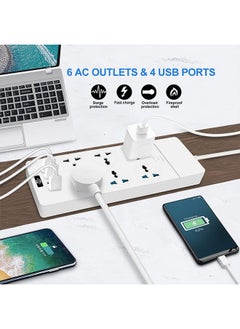 POWER 6 Outlet Power Strip With 4 Usb Ports, 6.5ft Extension Cord, 110-240v, Mountable, 3000w Charging Station For Home & Office (White)  - Image 4