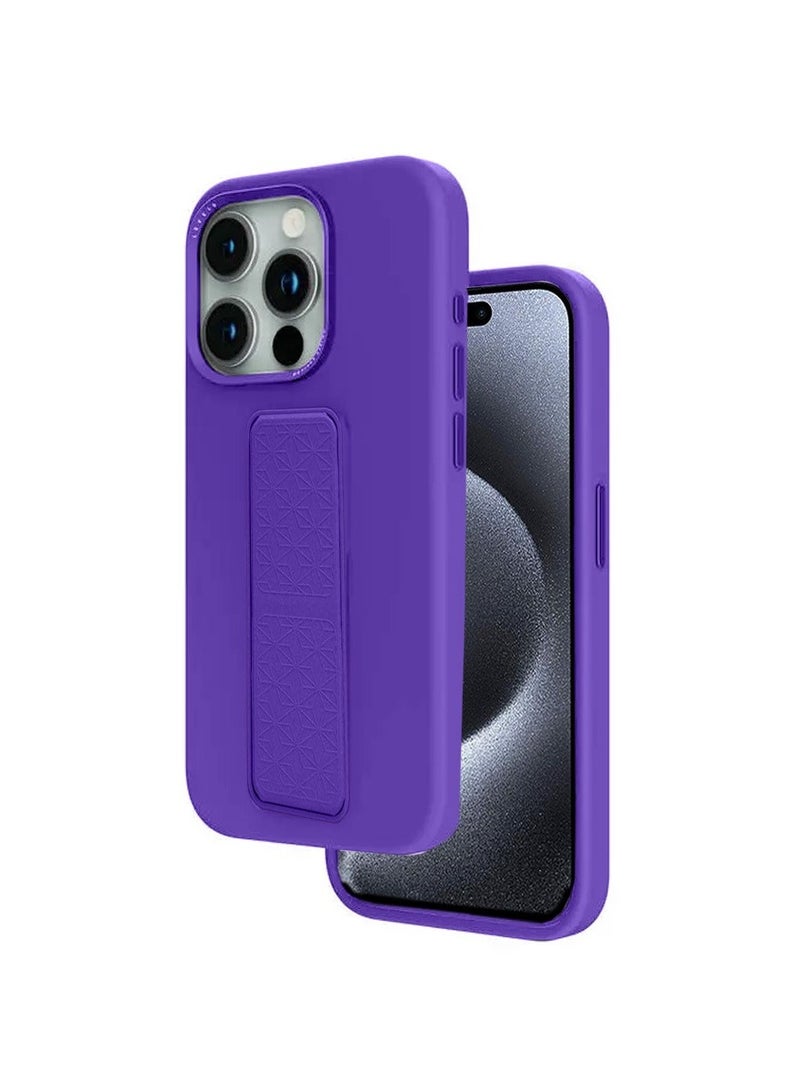 Techie غطاء سيليكون ناعم وسلس مع مقبض يد مغناطيسي وآلية داخلية من الألياف الدقيقة لجهاز آبل آيفون 15 برو - بنفسجي داكن - Image 1