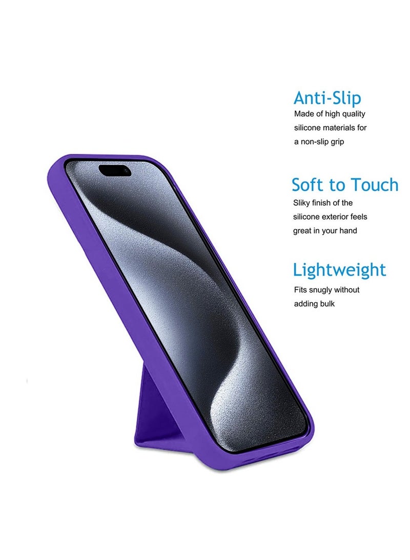 Techie غطاء سيليكون ناعم وسلس مع مقبض يد مغناطيسي وآلية داخلية من الألياف الدقيقة لجهاز آبل آيفون 15 برو - بنفسجي داكن - Image 2