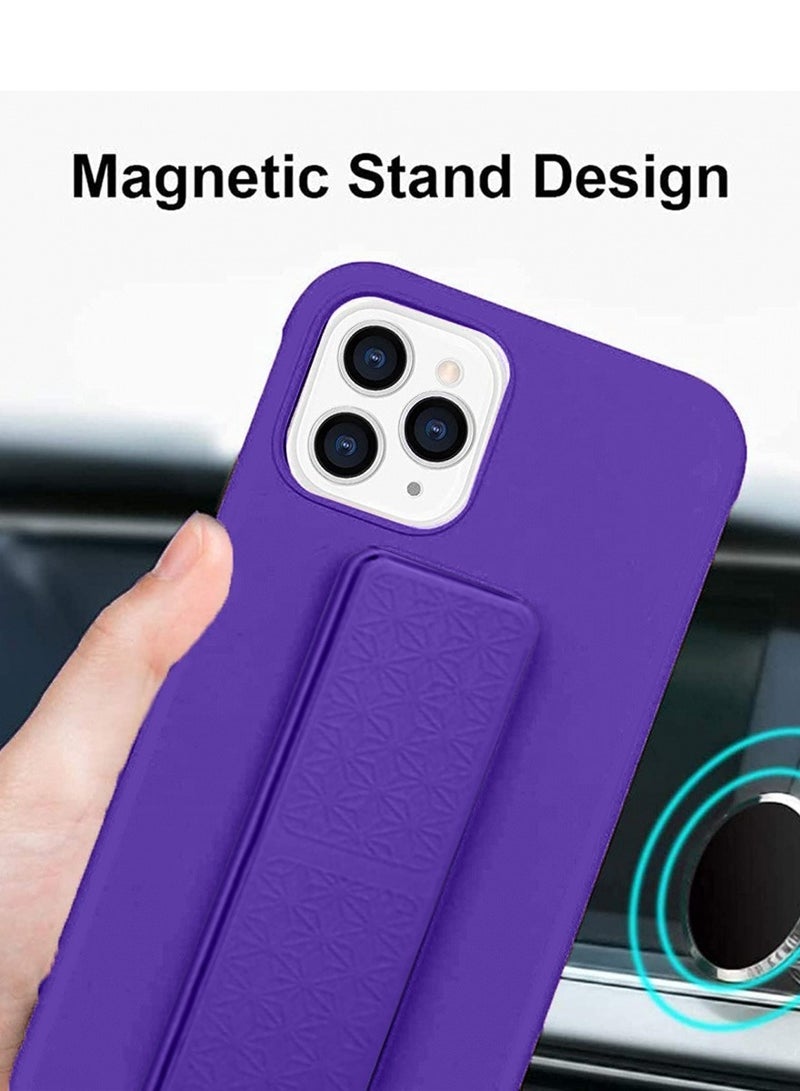 Techie غطاء سيليكون ناعم وسلس مع مقبض يد مغناطيسي وآلية داخلية من الألياف الدقيقة لجهاز آبل آيفون 15 برو - بنفسجي داكن - Image 3