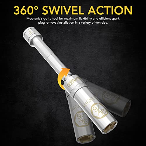LEXIVON 9/16-Inch Spark Plug Swivel Socket, 3/8" Drive x 6" Total Length | Enhanced Magnetic Design with Thin Wall Socket, Cr-v Steel (LX-SSPS9166) - Image 2