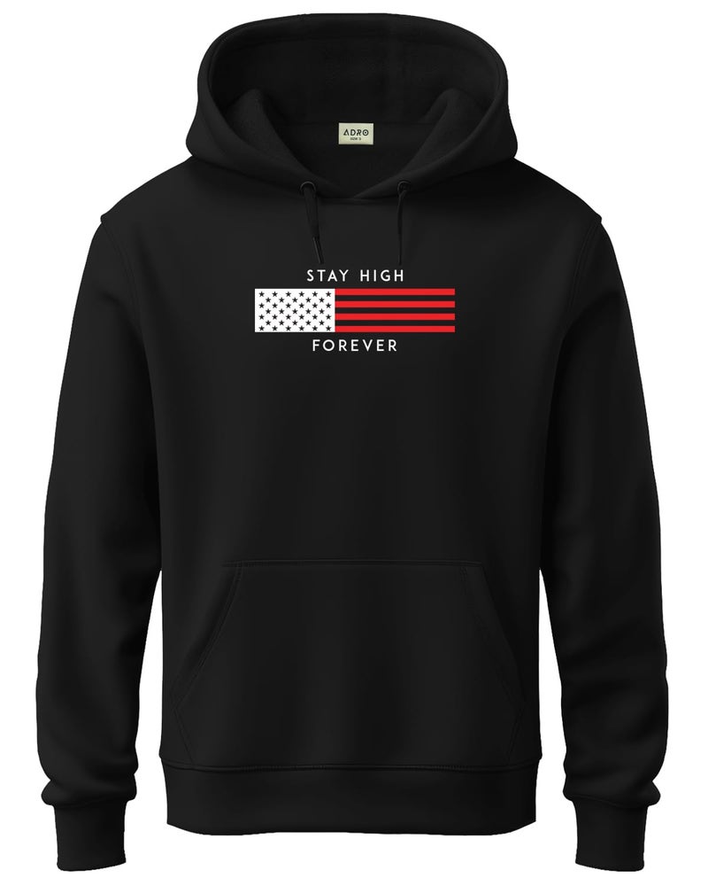 ADRO Men's Cotton Blend Neck Hooded Sweatshirt (H24-FLAG-BL_Black - Image 1