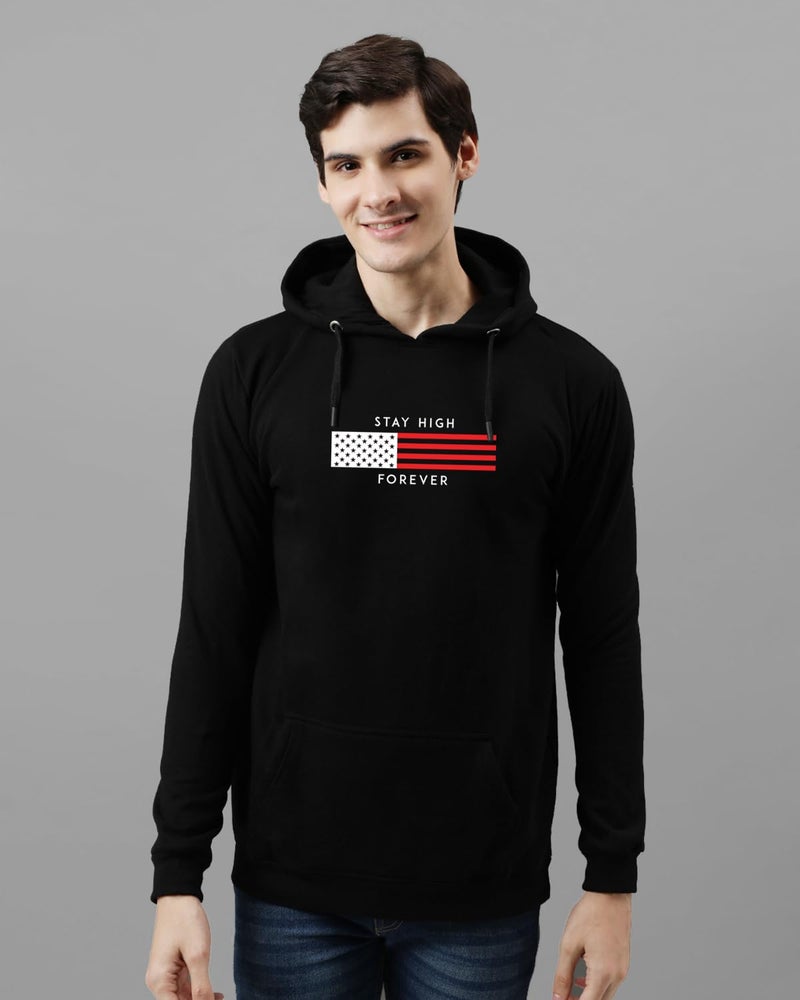 ADRO Men's Cotton Blend Neck Hooded Sweatshirt (H24-FLAG-BL_Black - Image 3