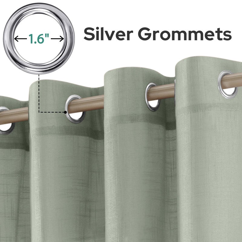 HOMEIDEAS Sage Green Linen Textured Sheer Curtains, 84 Inches Long 2 Panels Semi Sheer Curtains Farmhouse Window Drapes for Bedroom Living Room, 2 Panels, W52 x L84 - Image 3