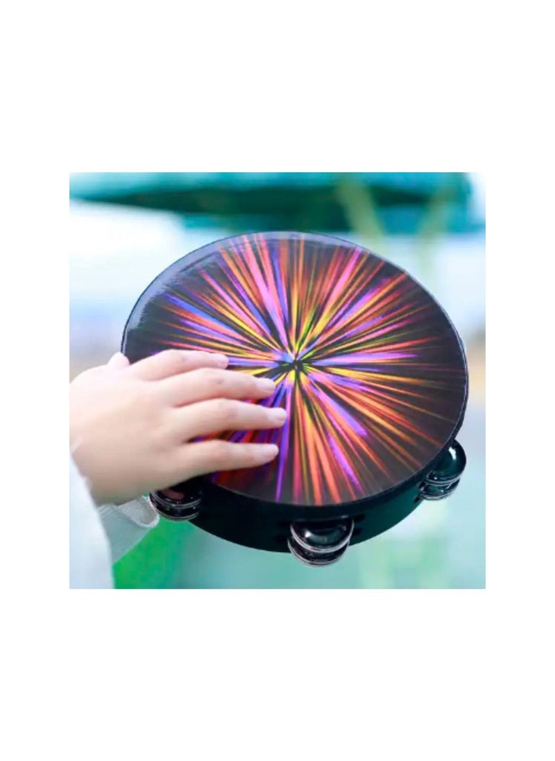 Megarya Radiant Tambourine, Hand bell Hand Drum with Double Row Jingles Reflective Drum Musical Instrument for Church And Party (8 inch)  - Image 1