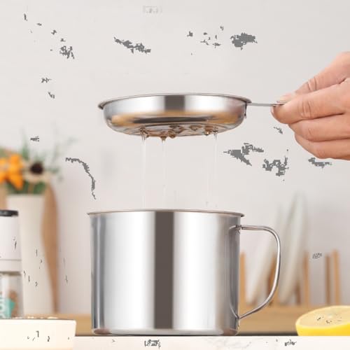 YYJINGYOU Grease Container with Fine Mesh Strainer kitchen oil storage tank pot (1.3L Stainless Steel 410) - Image 4