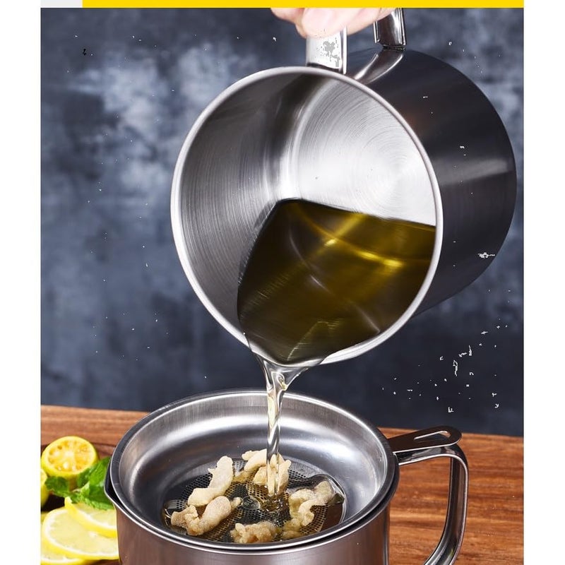 YYJINGYOU Grease Container with Fine Mesh Strainer kitchen oil storage tank pot (1.3L Stainless Steel 410) - Image 3
