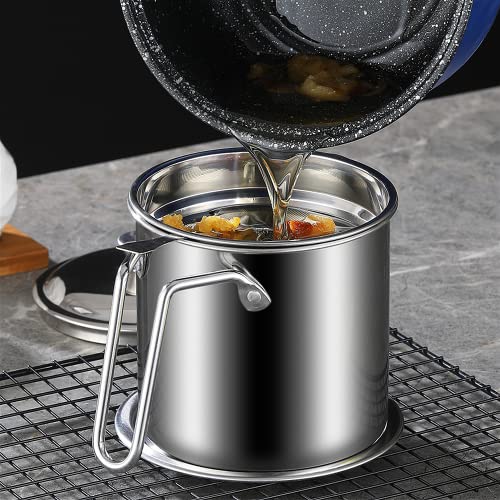 YYJINGYOU Grease Container with Fine Mesh Strainer kitchen oil storage tank pot (1.3L Stainless Steel 410) - Image 2