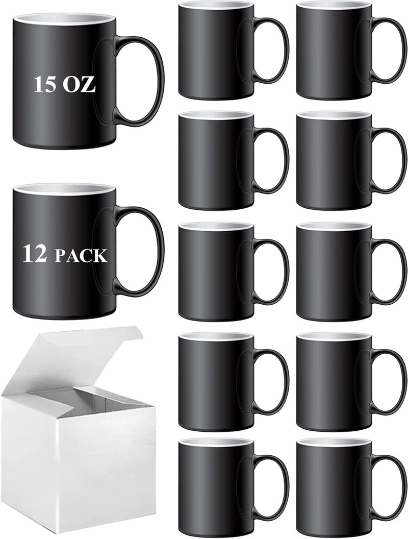 ABBSH Color Changing Mugs Sublimation Mugs Black Color Changing Coffee Mugs Heat Sensitive Coffee Mugs Tazas Magicas Para Sublimacion 15 OZ With Box Set of 12 - Image 1