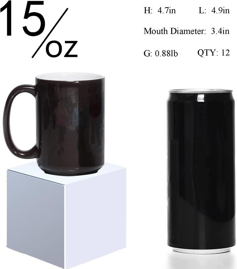 ABBSH Color Changing Mugs Sublimation Mugs Black Color Changing Coffee Mugs Heat Sensitive Coffee Mugs Tazas Magicas Para Sublimacion 15 OZ With Box Set of 12 - Image 2