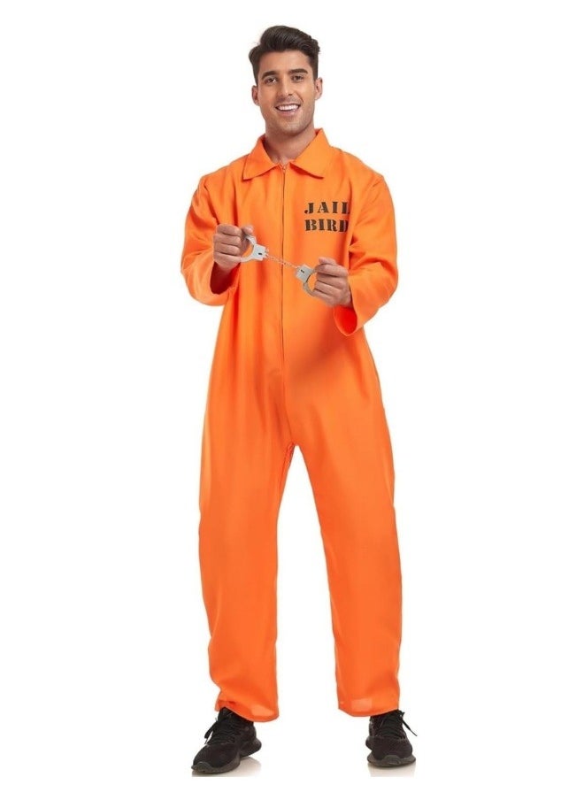 CCOVERY - Prisoner Men Jumpsuit Adult Costumes,Prison Uniform,Orange Jumpsuit with Handcuffs,Penitentiary Cosplay Costumes - Image 1