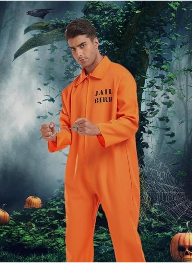 CCOVERY - Prisoner Men Jumpsuit Adult Costumes,Prison Uniform,Orange Jumpsuit with Handcuffs,Penitentiary Cosplay Costumes - Image 1