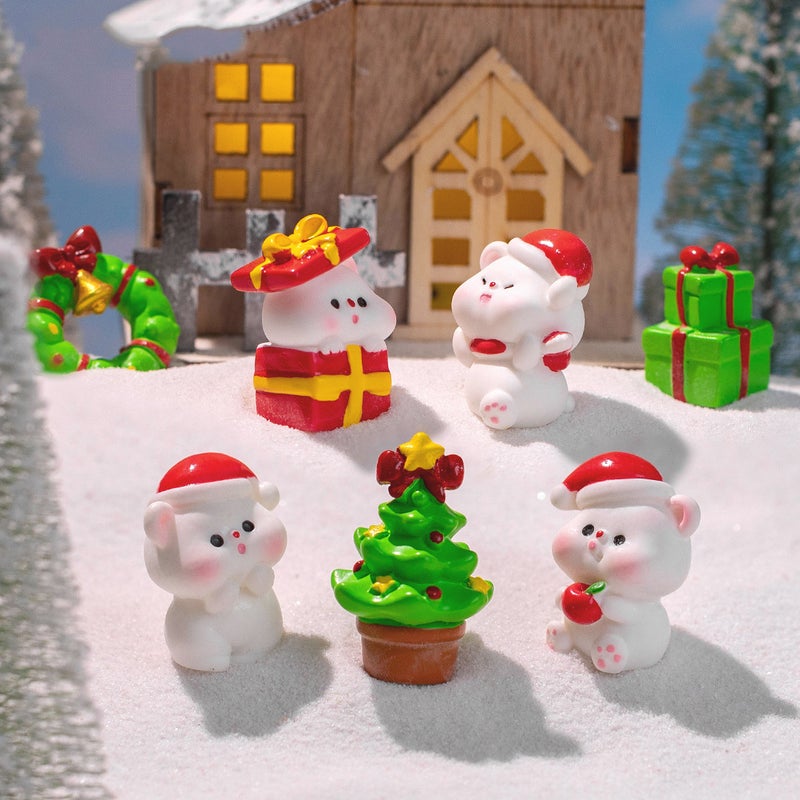 Micro-Landscape Resin Ornaments Cute Santa Claus Bear Train Carriage Snow Scene Diy Crystal Ball Decorations - Image 3