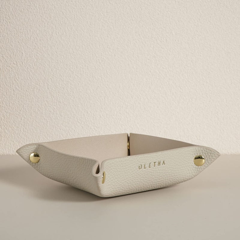 OLETHA Small Foldable Valet Tray  Aesthetic Desk Organizer for Home Office  Travel  Portable Catch All Bowl for Keys Jewelry  Essentials  Light Taupe