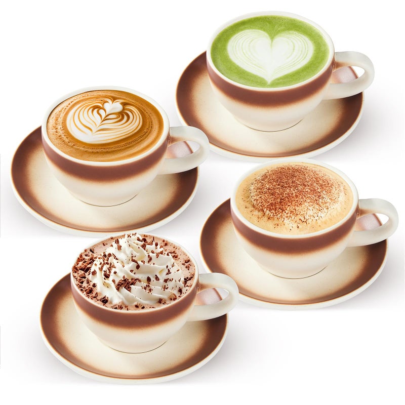 DUJUST Cappuccino Cups Set of 4 (8oz), Ceramic Cappuccino Mugs with Saucers, Spoons & Metal Stand, Latte Cup Set for Latte, Espresso & Americano, Gift Package - Image 1