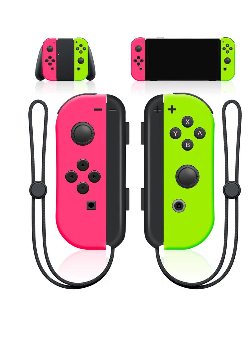 Y&D استبدال وحدات التحكم Joy Con المتوافقة مع Switch/Lite، لاسلكي لـ Switch Joycons، حزام المعصم الأيسر والأيمن، وظيفة الاستيقاظ/التحكم في الحركة/الاهتزاز (وردي أخضر) - Image 1