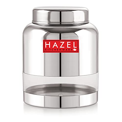 HAZEL Stainless Steel Transparent Container Glossy Finish Airtight See Through Jar Barni, 1500 ML, Silver - Image 1