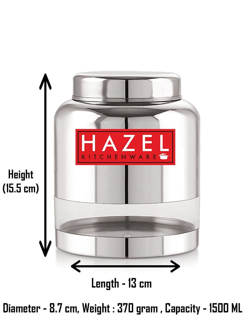 HAZEL Stainless Steel Transparent Container Glossy Finish Airtight See Through Jar Barni, 1500 ML, Silver - Image 2