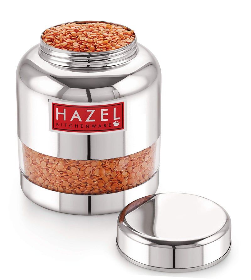 HAZEL Stainless Steel Transparent Container Glossy Finish Airtight See Through Jar Barni, 1500 ML, Silver - Image 5