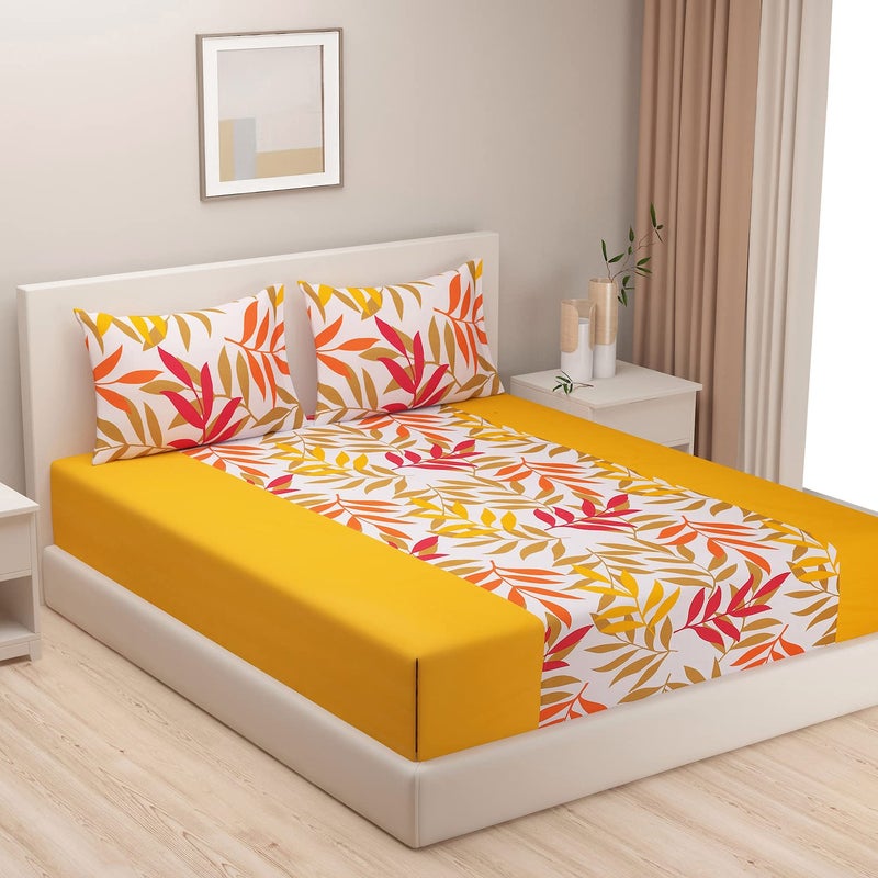 Swayam Shades of Paradise Collection Premium Cotton 200 TC Floral Print Cotton Extra Large Bed Sheet with 2 Pillow Cover -Yellow/Green/White - Image 2