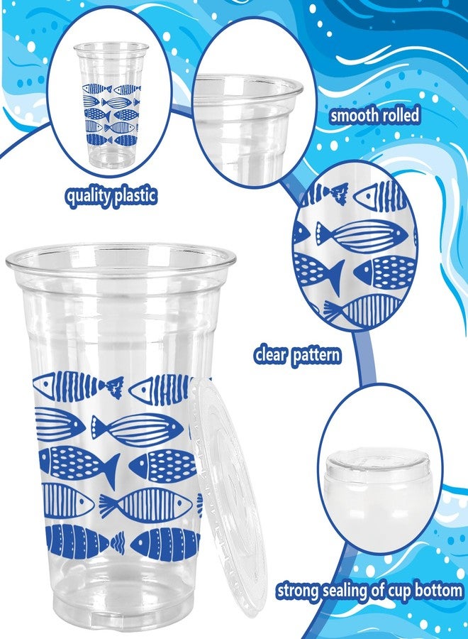 FYSUIMU 50 Pcs Blue Ocean Fish Plastic Cups with Lids and Straws 12oz Clear Drinking Cups Under The Sea Fish Disposable Cup for Summer Birthday Holiday Party Supplies - Image 3