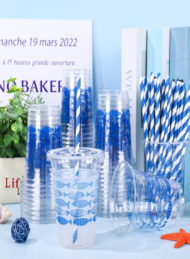 FYSUIMU 50 Pcs Blue Ocean Fish Plastic Cups with Lids and Straws 12oz Clear Drinking Cups Under The Sea Fish Disposable Cup for Summer Birthday Holiday Party Supplies - Image 4