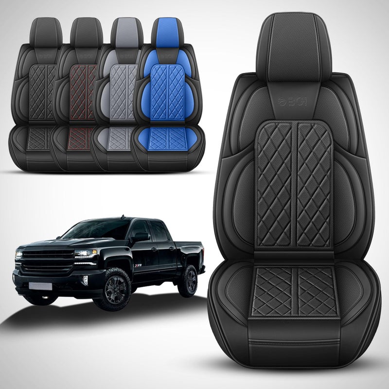 DuDuWang Seat Covers Custom Fit for Chevy Silverado GMC Sierra 1500 2007-2025 2500/3500 HD Crew Cab Pickup Truck Seat Cover Protector Cushion with Faux Leather Waterproof(Black, Front Seat) - Image 2
