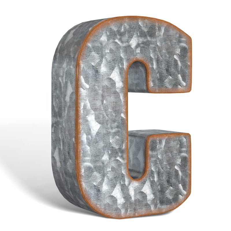 CraftyCrocodile 7"" Galvanized Metal Letters for Wall Decor - 3D Letter C for Hanging & Freestanding - Unique Blend of Rustic  Vintage  Western  Industrial Styles - Image 1