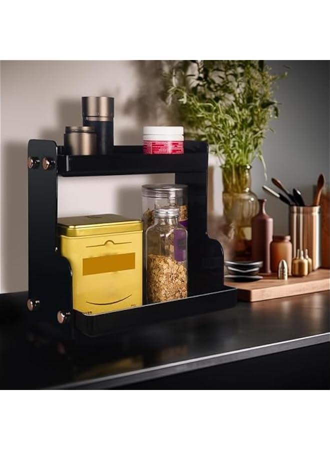 هوكور منظم سطح الحمام من طبقتين من بوكسونج رف لتخزين مستحضرات العناية بالبشرة والمكياج والعطور والتزيين للحمام والمطبخ اسود بولي إيثيلين تيرفثالات مستطيلي - Image 2