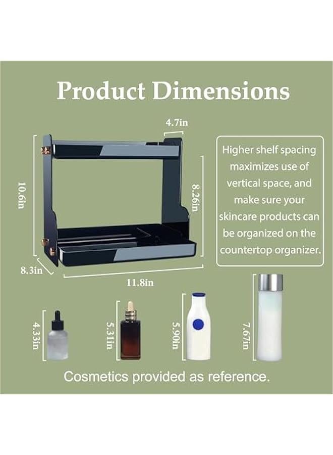 هوكور منظم سطح الحمام من طبقتين من بوكسونج رف لتخزين مستحضرات العناية بالبشرة والمكياج والعطور والتزيين للحمام والمطبخ اسود بولي إيثيلين تيرفثالات مستطيلي - Image 3