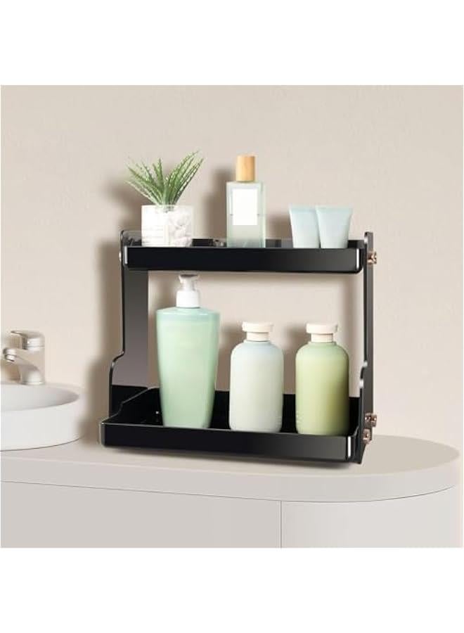 هوكور منظم سطح الحمام من طبقتين من بوكسونج رف لتخزين مستحضرات العناية بالبشرة والمكياج والعطور والتزيين للحمام والمطبخ اسود بولي إيثيلين تيرفثالات مستطيلي - Image 5