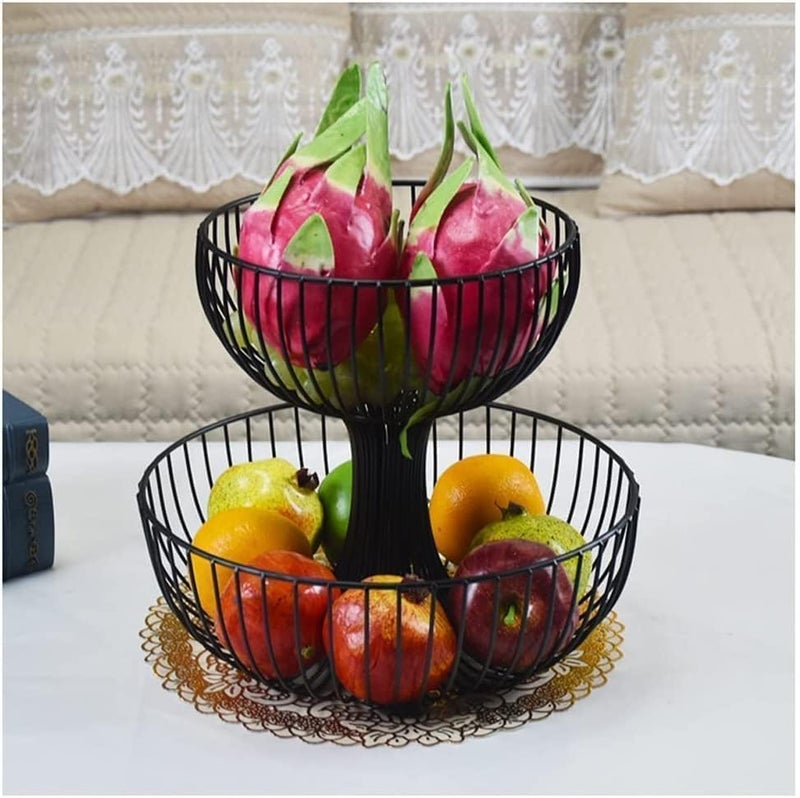 Arkit 2 tier fruit basket for kitchen decorative dining table metal fruit basket big size kitchen vegetable storage rack double layer basket - Image 5