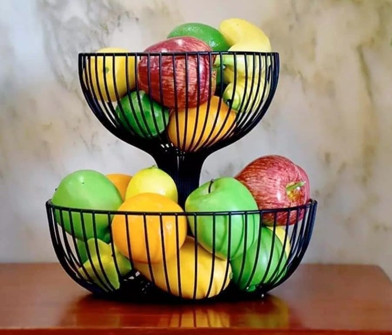 Arkit 2 tier fruit basket for kitchen decorative dining table metal fruit basket big size kitchen vegetable storage rack double layer basket - Image 2